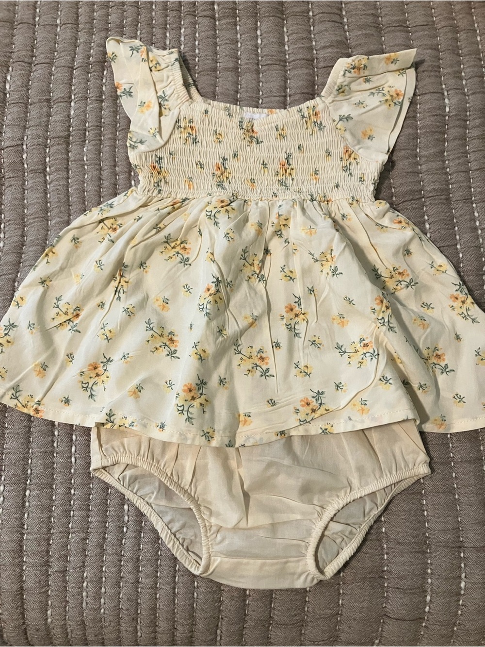 The Children's Place Cream Floral Smocked Dress with Bloomers